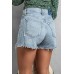Sky Blue Frayed Slim-fit High Waist Denim Shorts Sky Blue Frayed Slim-fit High Waist Denim Shorts