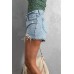 Sky Blue Frayed Slim-fit High Waist Denim Shorts Sky Blue Frayed Slim-fit High Waist Denim Shorts