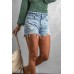 Sky Blue Frayed Slim-fit High Waist Denim Shorts Sky Blue Frayed Slim-fit High Waist Denim Shorts
