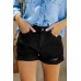 Black Rolled-up High Waist Distressed Denim Shorts Black Rolled-up High Waist Distressed Denim Shorts