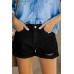 Black Rolled-up High Waist Distressed Denim Shorts Black Rolled-up High Waist Distressed Denim Shorts