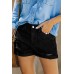 Black Rolled-up High Waist Distressed Denim Shorts Black Rolled-up High Waist Distressed Denim Shorts