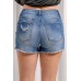 Sky Blue Distressed Frayed Buttons Denim Shorts Sky Blue Distressed Frayed Buttons Denim Shorts