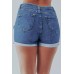 Blue Mid Waist Slim-fit Distressed Denim Shorts Blue Mid Waist Slim-fit Distressed Denim Shorts