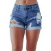 Blue Mid Waist Slim-fit Distressed Denim Shorts Blue Mid Waist Slim-fit Distressed Denim Shorts