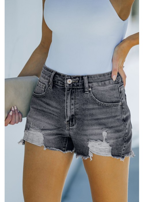 Black Blue Distressed Frayed Denim Shorts Black Blue Distressed Frayed Denim Shorts