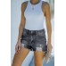 Black Blue Distressed Frayed Denim Shorts Black Blue Distressed Frayed Denim Shorts