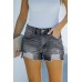 Black Blue Distressed Frayed Denim Shorts Black Blue Distressed Frayed Denim Shorts