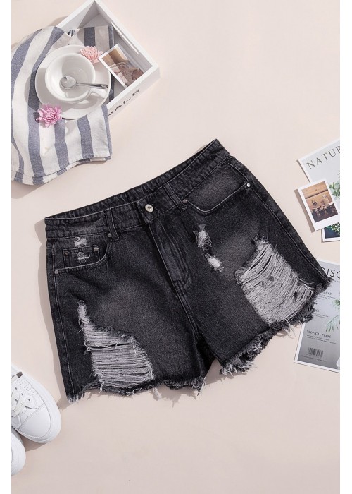 Black Clubhouse High Rise Distressed Denim Shorts Black Clubhouse High Rise Distressed Denim Shorts