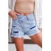 Sky Blue Crossover Ripped Raw Edge Denim Shorts Sky Blue Crossover Ripped Raw Edge Denim Shorts