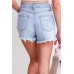 Sky Blue Crossover Ripped Raw Edge Denim Shorts Sky Blue Crossover Ripped Raw Edge Denim Shorts