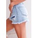 Sky Blue Crossover Ripped Raw Edge Denim Shorts Sky Blue Crossover Ripped Raw Edge Denim Shorts