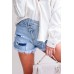 Sky Blue Crossover Ripped Raw Edge Denim Shorts Sky Blue Crossover Ripped Raw Edge Denim Shorts