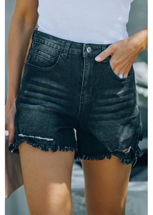 Black High Waist Frayed Denim Shorts Black High Waist Frayed Denim Shorts