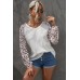 Leopard Raglan Sleeve Knitted V Neck Blouse Leopard Raglan Sleeve Knitted V Neck Blouse