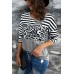 Striped Leopard Block Splicing Long Sleeve Top Striped Leopard Block Splicing Long Sleeve Top