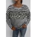 Striped Leopard Block Splicing Long Sleeve Top Striped Leopard Block Splicing Long Sleeve Top