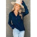 Navy Striped Ribbed Knit Polo Top Navy Striped Ribbed Knit Polo Top