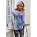 Blue Tie-dye V Neck Long Sleeves Top Blue Tie-dye V Neck Long Sleeves Top