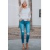 Striped Lace Buttons Splicing Long Sleeve Top Striped Lace Buttons Splicing Long Sleeve Top