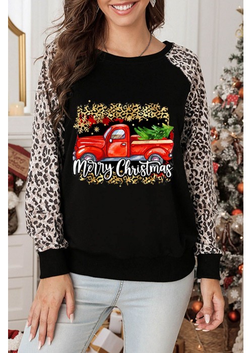 Christmas Leopard Letter Graphic Print Long Sleeve Shirt Christmas Leopard Letter Graphic Print Long Sleeve Shirt