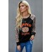 Halloween Leopard Pumpkin Print Long Sleeve Crew Neck Top Halloween Leopard Pumpkin Print Long Sleeve Crew Neck Top