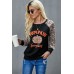 Halloween Leopard Pumpkin Print Long Sleeve Crew Neck Top Halloween Leopard Pumpkin Print Long Sleeve Crew Neck Top