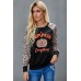 Halloween Leopard Pumpkin Print Long Sleeve Crew Neck Top Halloween Leopard Pumpkin Print Long Sleeve Crew Neck Top