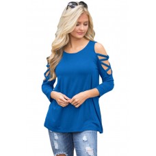 Royal Blue Crisscross Cold Shoulder Quarter Sleeve Blouse