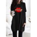 Black Oversize Zipped Red Lips Long Sleeve Top with Pockets Black Oversize Zipped Red Lips Long Sleeve Top with Pockets