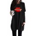 Black Oversize Zipped Red Lips Long Sleeve Top with Pockets Black Oversize Zipped Red Lips Long Sleeve Top with Pockets
