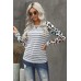 Gray Ombre Leopard Print Stripe Splice Long Sleeve Top Gray Ombre Leopard Print Stripe Splice Long Sleeve Top