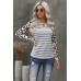 Gray Ombre Leopard Print Stripe Splice Long Sleeve Top Gray Ombre Leopard Print Stripe Splice Long Sleeve Top