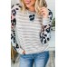 Gray Ombre Leopard Print Stripe Splice Long Sleeve Top Gray Ombre Leopard Print Stripe Splice Long Sleeve Top