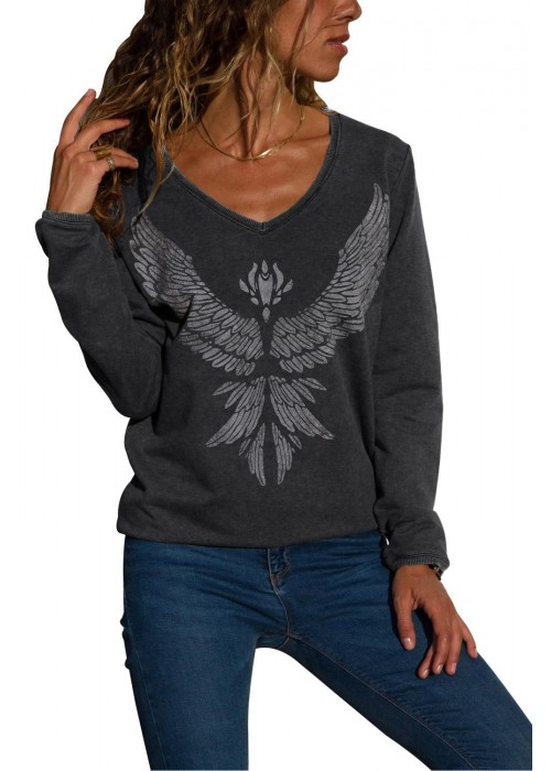 Charcoal Eagle Spread Wing Print Pullover Charcoal Eagle Spread Wing Print Pullover