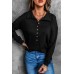 Black Button Front Turn-down Neck Knit Top Black Button Front Turn-down Neck Knit Top
