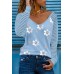Sky Blue Daisy Print Mesh Patchwork Long Sleeve Top Sky Blue Daisy Print Mesh Patchwork Long Sleeve Top