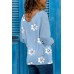 Sky Blue Daisy Print Mesh Patchwork Long Sleeve Top Sky Blue Daisy Print Mesh Patchwork Long Sleeve Top