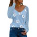 Sky Blue Daisy Print Mesh Patchwork Long Sleeve Top Sky Blue Daisy Print Mesh Patchwork Long Sleeve Top
