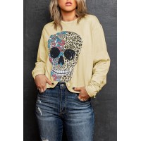 Antique Leopard Flower Skull Halloween Graphic Top