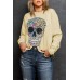 Antique Leopard Flower Skull Halloween Graphic Top Antique Leopard Flower Skull Halloween Graphic Top