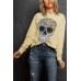 Antique Leopard Flower Skull Halloween Graphic Top Antique Leopard Flower Skull Halloween Graphic Top