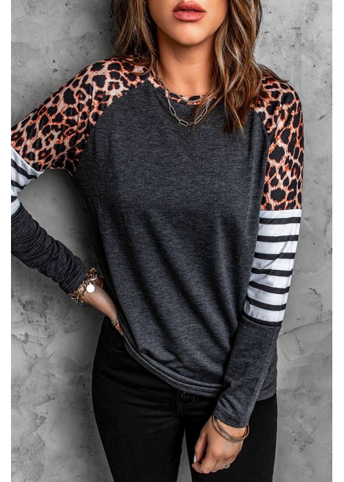 Black Leopard Striped Long Sleeve Top Black Leopard Striped Long Sleeve Top