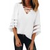 White Criss Cross Neck 3/4 Bell Sleeve Blouse White Criss Cross Neck 3/4 Bell Sleeve Blouse
