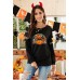 Ripped Sleeve Leopard Tie-dye Pumpkin Graphic Top Ripped Sleeve Leopard Tie-dye Pumpkin Graphic Top