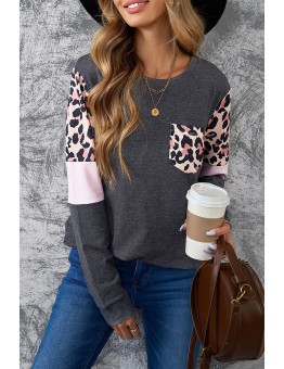 Family Matching Mom's Leopard Splicing Long Sleeve Top