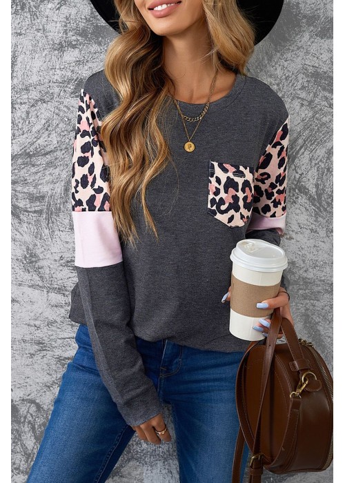 Family Matching Mom's Leopard Splicing Long Sleeve Top Family Matching Mom's Leopard Splicing Long Sleeve Top